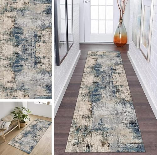 ZDYHMrj Teppich Flur Meterware Küche Grau Blau Langer Läufer Flur rutschfest 50x100cm küchenläufer Teppichläufer Waschbar Modern Schlafzimmer Läufer Modern Wohnzimmer