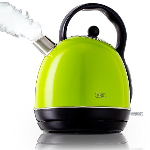 KHG Wasserkocher WK-1711 (L) Lime-Grün, Kessel-Kocher 1,7 Liter, 360° Sockel, herausnehmbarer Kalkfilter, Kontrollleuchte am Schalter, Wasserstandsanzeige, automatische Abschaltung, Trockengehschutz