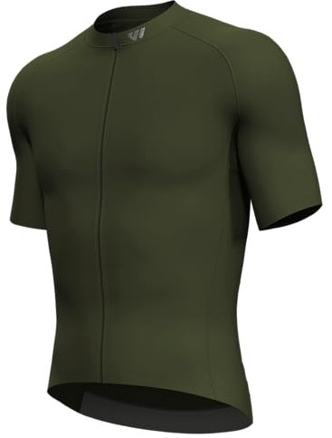 Lo.gas Radtrikot Herren Kurzarm, Rennrad Trikot Durchgehender Reißverschluss mit 3 Taschen, Olivgrün, L