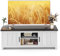 GYMAX Meuble TV & Armoire de Rangement 2 en 1, Meuble pour Télé 65 145X39,5X49,5 CM, Banc TV avec 2 Larges Cabinets & 2 Étagères Ouvertes, Style Moderne pour Salon/Chambre (Blanc+Noir)