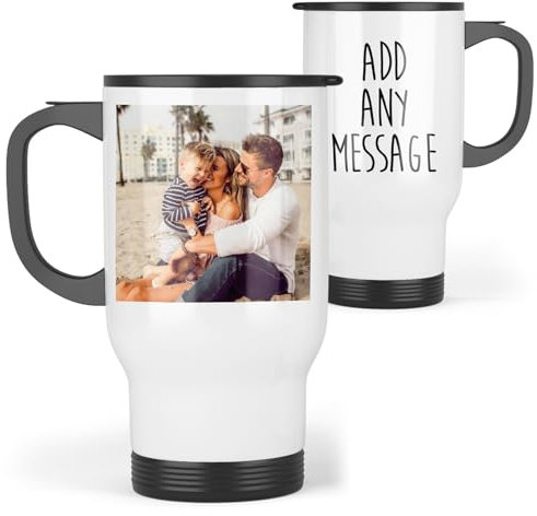 Personalised Photo Travel Mug | Photo Travel Mug | Add Any Photo + Full Message | Custom Travel Cup, Custom Travel Mug | Picture Travel Mug With Handle