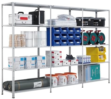 qpool24 Grundregal, Fachbodenregal Schraubsystem MULTIplus85, 2500 x 1000 x 300 mm (HxBxT), RAL 7035 lichtgrau, 6 Fachböden