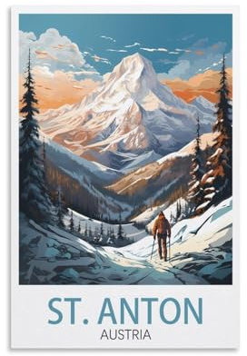 HXHNFERR Poster, Motiv: St. Anton Österreich, Ski, Vintage, Landschaft, 20 x 30 cm, Leinwand, Wandposter und Kunstbilder, Drucke, Gemälde, Schlafzimmerdekoration