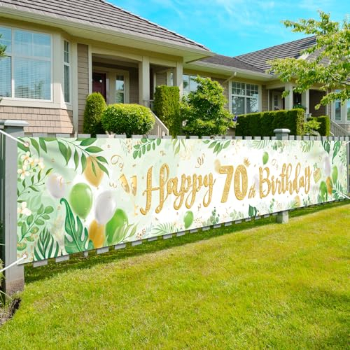 HOWAF 70. Geburtstag Banner, Grün Weiß Gold Stoff Girlande Alles Gute zur 70. Geburtstag für Deko Mann Frau, 260 x 40 cm
