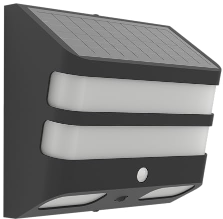 EGLO LED Wandlampe außen Stiappa, Outdoor Solarlampe mit Bewegungsmelder, Außenlampe solar aus Kunststoff in Schwarz und Weiß, Außenbeleuchtung IP44