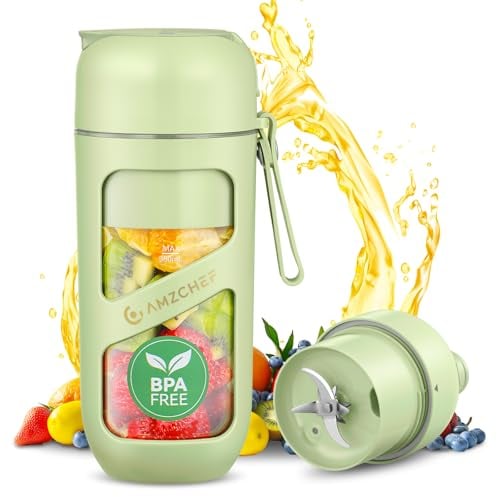AMZCHEF Vakuum Smoothie Maker, Tragbarer Mixer für Milchshake, Saft, Smoothie - 380ml Vakuum Antioxidantien Saft Flasche - Kabellos wiederaufladbare Flasche für Minimixer