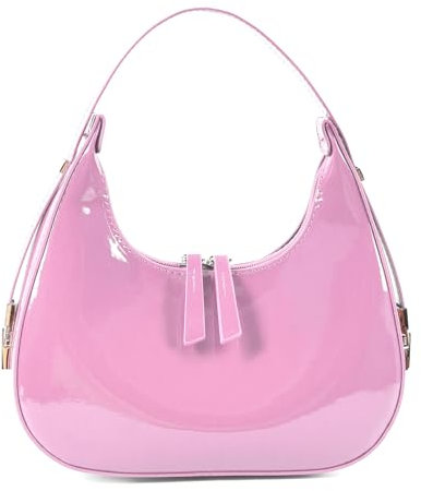 Didida Y2K Moon Bag Damen Halbmond Umhängetasche Retro Handtaschen Top Griff Lackleder Süß Kleine Unterarmtasche, Pink, Small