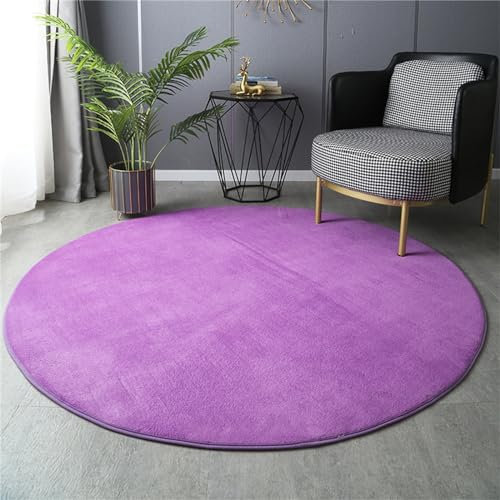 Morbuy Rotondo Tappeto Salotto Grande Pelo Corto, Tinta Unita Moderno Decorazione Grandi Moquette Antiscivolo Soggiorno Bambini Camera da Letto Domestica Tappeti (Viola,Diametro 120 cm)