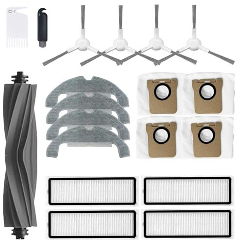 Kit d'accessoires de rechange pour aspirateur robot Dreame D9 Plus, pièces de rechange comprenant 1 brosse principale, 4 filtres HEPA, 4 sacs à poussière, 4 serpillères, 4 brosses latérales