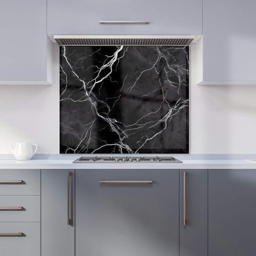 Warren Reed - Designer Premium Black Marble Pattern Kitchen Splashback 6mm Toughened Glass Kitchen Splashback – Heat Resistant Splashback for Kitchens, Perfect for Cookers and Hobs, Polished Edges