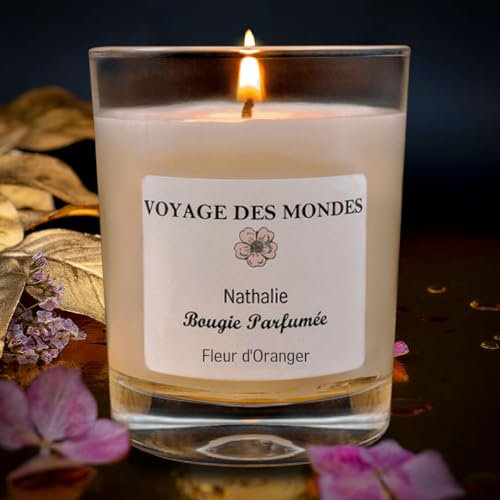 Bougie parfumée Honfleur Fleur d'Oranger - Bougie décorative en cire naturelle de qualité supérieure avec jusqu'à 40 heures de combustion, parfum floral pour la détente à la maison, 130 g