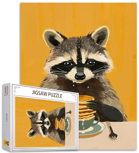 Raccoons Eating Muffins Jigsaw Puzzles for Adults 1000 Pieces, Minimalism Vintage Animals Artwork Jigsaw Puzzle 27x20 Inches Colorful Cute Raccoon Puzzles Family Puzzle Perfect for Game Nights