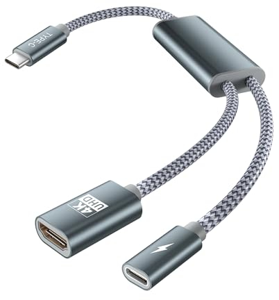 BASESAILOR Adaptateur USB C vers HDMI,2-en-1 Type C Mâle vers HDMI 4k Femelle avec Câble de Charge PD 100 W,Thunderbolt 3 pour iPhone 16 15,MacBook,iPad Air 4 5 Mini 6,Dell,Steam Deck,Samsung S24 S23