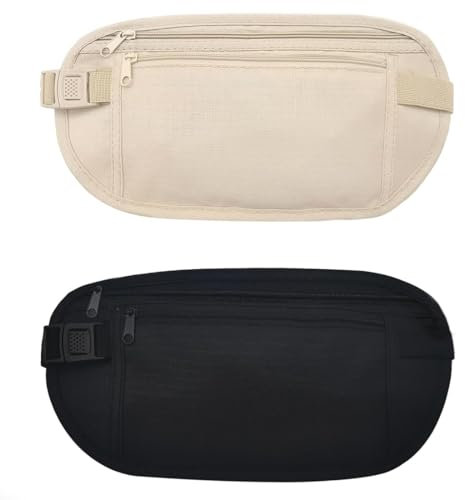 TEOZBLU 2 Cinturones de Dinero Ocultos, Riñonera de Seguridad Antirrobo Riñoneras Interiores, cinturón Ajustable, riñonera de Viaje Impermeable para Pasaporte, Dinero en Efectivo