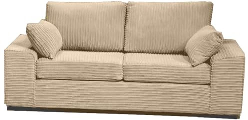 NIGHT HAVEN Jumbo Cord Sofa Set - 3-Seater and 2-Seater - Plush Jumbo Cord Cushions, Square Arms, Durable Fabric - Perfect for Living Room (Mink, 3 Seater)