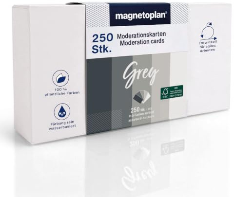 magnetoplan Moderationskarten, Set Grey | 250 Stück, rechteckig | Einzigartiger Farbkanon, hergestellt aus FSC-zertifiziertem Papier | Färbung rein wasserbasiert | BxH 200x100 mm