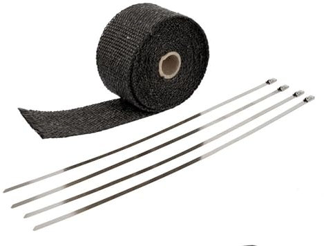 Envoltura De Escape Envoltura de tubo de escape de motocicleta de 5 m, 10 m y 15 m, resistente al calor, rollo de tela aislante de colector de brida de acero inoxidable Cinta De Escape(Black 10M)