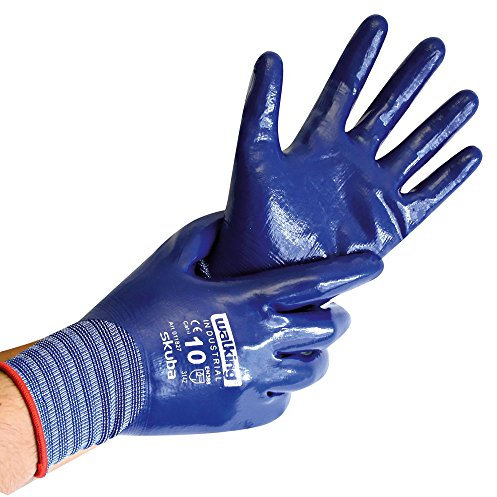 FRANZ MENSCH 12 Stück Feinstrickhandschuhe Skuba | Nitril-Beschichtung, Packung, blau-dunkelblau, 11/XXL, L: 26,5cm, Feinstrickhandschuhe, Industriehandschuhe, Handwerkhandschuhe