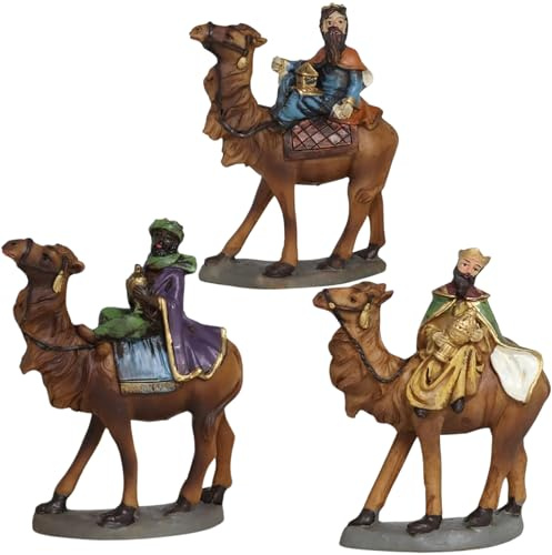 BEST&FREE X3 Krippenfiguren Belen als Krippenfiguren 10 cm. 3 Heilige Könige mit Kamelen für Weihnachtskrippen. Vervollständigen Sie Ihr Krippenportal mit den DREI Figuren der Heiligen Könige.