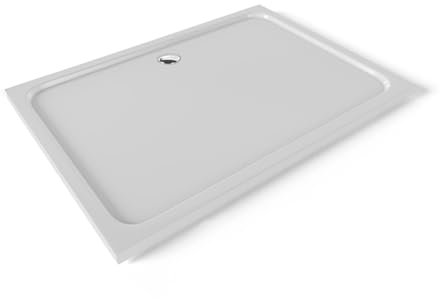 Moments of Glass Plato de ducha Acrílico Shimmer Smooth 100x140 cm, Blanco – Textura Lisa, Antiderrapante, Antibacteriano, Resistente a agentes químicos – Incluye válvula y rejilla