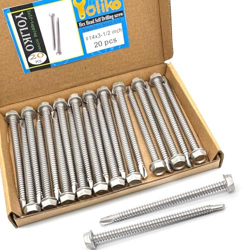 # 14 x 3-1/2 (1 a 3-1/2 disponibili) Viti autofilettanti a testa esagonale a rondella autofilettante, in acciaio inossidabile 410, viti autofilettanti in lamiera Tek, 20 pezzi