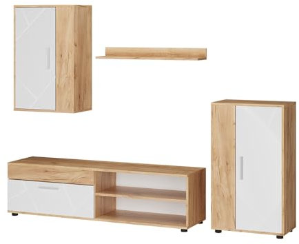 Vicco Wohnwand Berno, TV-Wand, GKO/Weiß, 4-teiliges Set