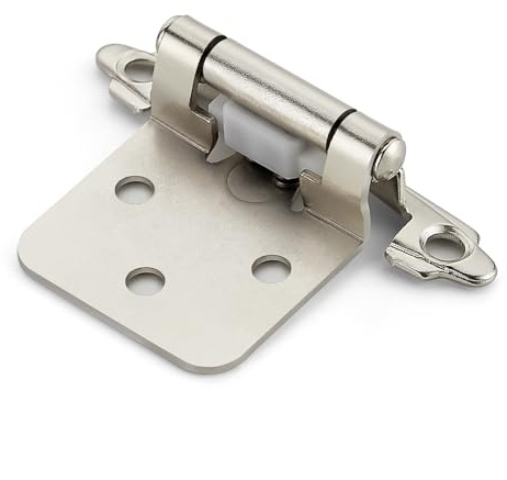 Home Expert 4 Pack (2 Pairs) Brushed Nickel Cabinet Hinges for Kitchen Doors, Self-Closing, 1/2 Inch Overlay (Variable), Semi-Concealed Face Frame, Surface Mount Cabinet Hardware, Silver