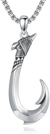 PDTJMTG Angelhaken Halskett 925 Sterling Silber Fischhaken Anhänger Vintage Hip Hop Punk Schmuck für Männer Herren