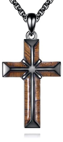 ONEFINITY Holzkreuz Halskette für Männer 925 Sterling Silber Schwarzes Holz Kreuz Anhänger Halskette Religiöser Christlicher Schmuck Geschenke für Männer