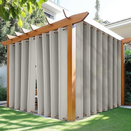 HDCAXKJ wasserdichte Outdoor-Vorhänge für Terrasse, mit Reißverschluss, extra lang, Oben und unten, mit Ösen, thermische Sichtschutzvorhänge, 2 Paneele, Pavillon, Außenverdunkelungsvorhänge für