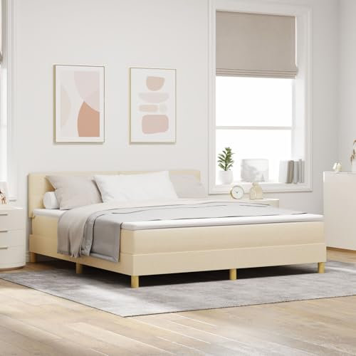 vidaXL Boxspringbett Mit Matratze Creme Polstert 180X200 cm Modernes Design Stoff Für Erwachsene Naturholfüße Einfache Montage Und Komfort Schlafzimmermöbel Bequeme Getuftete Kissenauflage