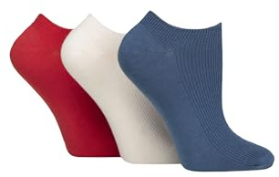 SockShop Ladies Striped, Plain and Mesh Bamboo Trainer Socks Pack of 3 (UK, Numeric, 4, 8, Regular, Regular, Nautical Ribbed)