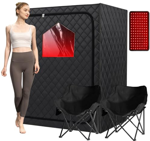 iDOTODO Caja de sauna infrarroja para 2 personas, sauna infrarroja portátil para el hogar, sauna infrarroja personal con luz roja, control remoto, silla cómoda mejorada