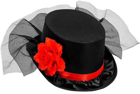W WIDMANN MILANO Party Fashion - Zylinder Damen mit Rose | Hut mit Rose und Tüll, Kostüm Accessoire für Burlesque, Gothic, Karneval und Halloween