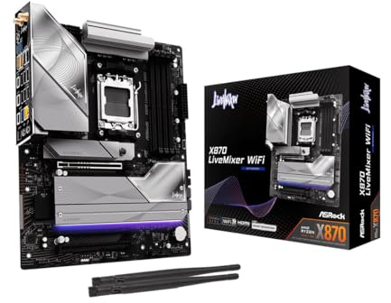 ASRock Scheda madre X870 LiveMixer WiFi AM5 | AMD Ryzen 9000/8000/7000 | DDR5 8000+ (OC) | Dual USB4 | PCIe 5.0 | WiFi 7 | Fase di alimentazione 16+2+1 | LAN 5GbE