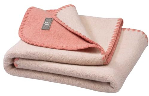 Disana Doubleface-BABYDECKE, 100% Bio-Merinowolle GOTS, IVN Best | 80 x 100 cm | Schlafdecke, Wolldecke, Spieldecke | Made in Germany | Softpink-Natur