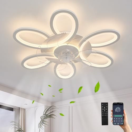 GWYAJTU Ventilador De Techo Con Luz Silencioso Moderna Reversible Regulable 6 Velocidades Función De Memoria Ceiling Fan with Light Con Mando A Distancia Y APP Para Dormitorios Y Salón, Blanco