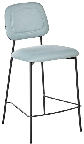Beliani Modern Bar Dining Chairs Set Upholstered Fabric Seat Iron Black Base Light Blue Duette