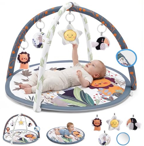 ITClosud Faltbare Spielbogen Baby, Krabbeldecke Spielmatte, Laufstall Babynestchen für Neugeborene mit 5 Sensorik Spielzeug Abnehmbarem und Spieluhr, Für Babys ab der Geburt, Neugeborene
