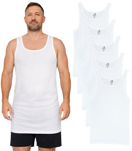 SGS 5er-Pack Herren Unterhemd EXTRA LANG+10 cm – rutscht Nicht hoch – ideal unter Hemd & Pullover – Nicht kurz geschnitten – 100% Baumwolle