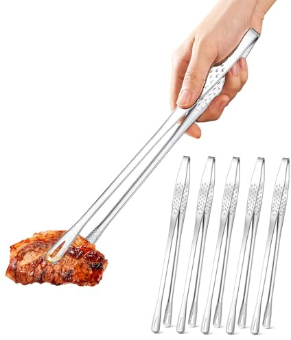 Ugotit 28cm Stainless Steel Kitchen Tongs for Cooking, 6 Pack Korean BBQ Japanese Yakiniku Tongs, Metal Food Tongs for Cooking, Frying, Salad, Hot Pot, Air Fryer Cooking Tweezers Set