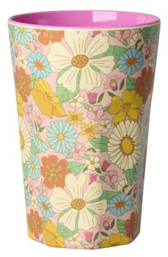 Rice Melamin Becher groß - dunkles pink - Flower Power Print