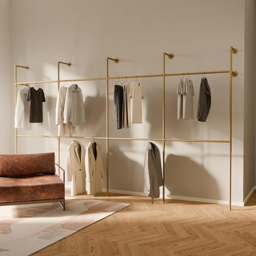 pamo Kleiderstange Wandmontage Gold – 392 x 222 cm | 560 kg Traglast