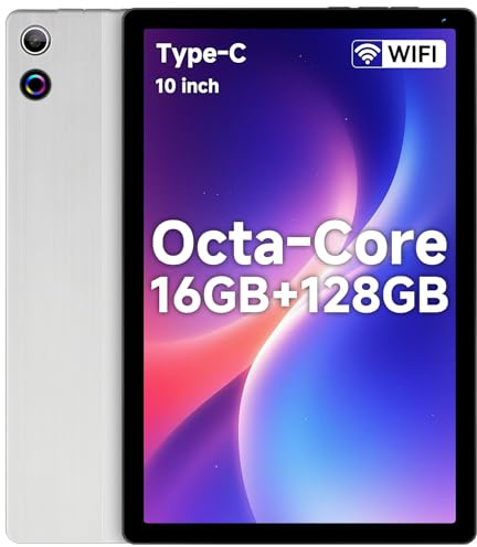 ryesug Tablet,10.4 Inch Android Tablet, Octa-core Processor, 16GB RAM 128GB ROM (Expand to 1TB), 1280 * 800 HD IPS Touchscreen, 5000 mAh, Wi-Fi 6, BT 5.3, Dual Camera (Silver)