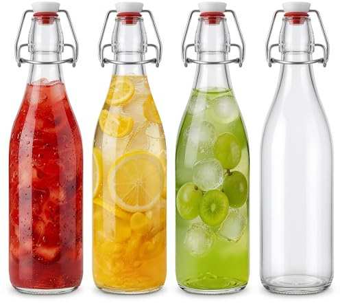 Bayseun 4 Pack Glass Swing Top Bottles 500ml - Airtight Home Brewing Bottles, Leak Proof Clear Glass Storage with Stainless Steel Cap for Kombucha Beer Oil Vinegar