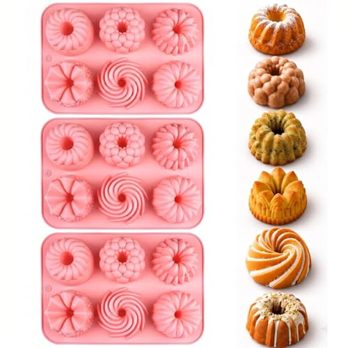 XVZZGNTH Mini Gugelhupfform Silikon 3 Stück, 18 Mulden Backform | Silikon Backform für kleine Kuchen, Gugelhupf, Desserts und Schokolade mit einfacher Entnahme