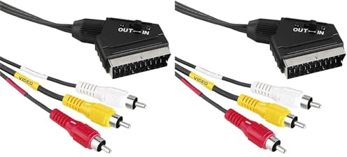 CABLEPELADO Cavo SCART AV commutabile | Adattatore convertitore Euro Connettore | Convertitore S-Video 3 | 2 x audio, 1 x video, 1 x scart | 2 metri (Confezione da 2)