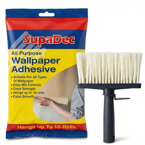 SupaDec All Purpose Wallpaper Adhesive & Paste Brush Bundle | Hangs up to 15 Rolls | Suitable for All Wallpaper Types | Fast Mix Extra Smooth Formula