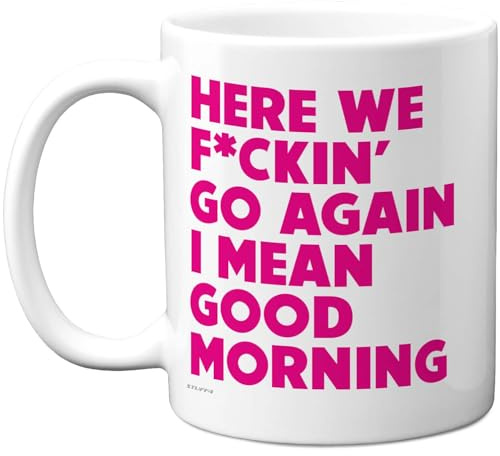 Stuff4 Cheeky Morning Mug, Bold Hot Pink Slogan Design | Irreverent Start to the Day, 11oz Ceramic Gloss Mug