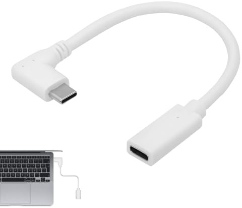 Huenwlp USB C Extension Cable White, Angled Flat USB C Cable, 90 Degree USB C Male to Female Extension Cable Short, USB C Right Angle Adapter for Tight Spaces, USB C 90 Degree Adapter, 1PCS White